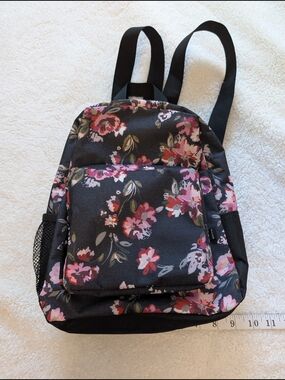 Floral Mini Backpack - Black with Pink Flowers